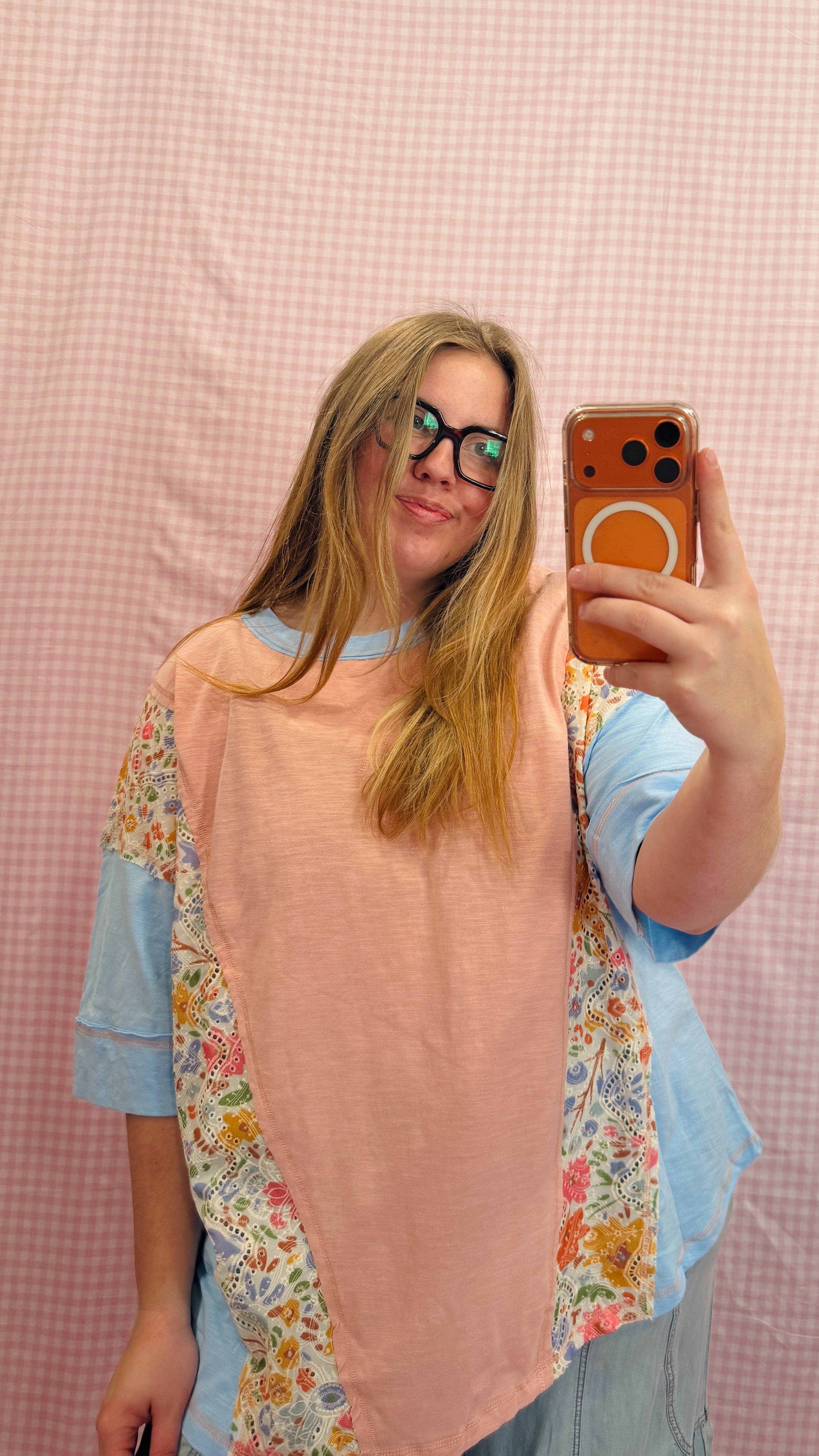 Washed Floral Patchwork Top