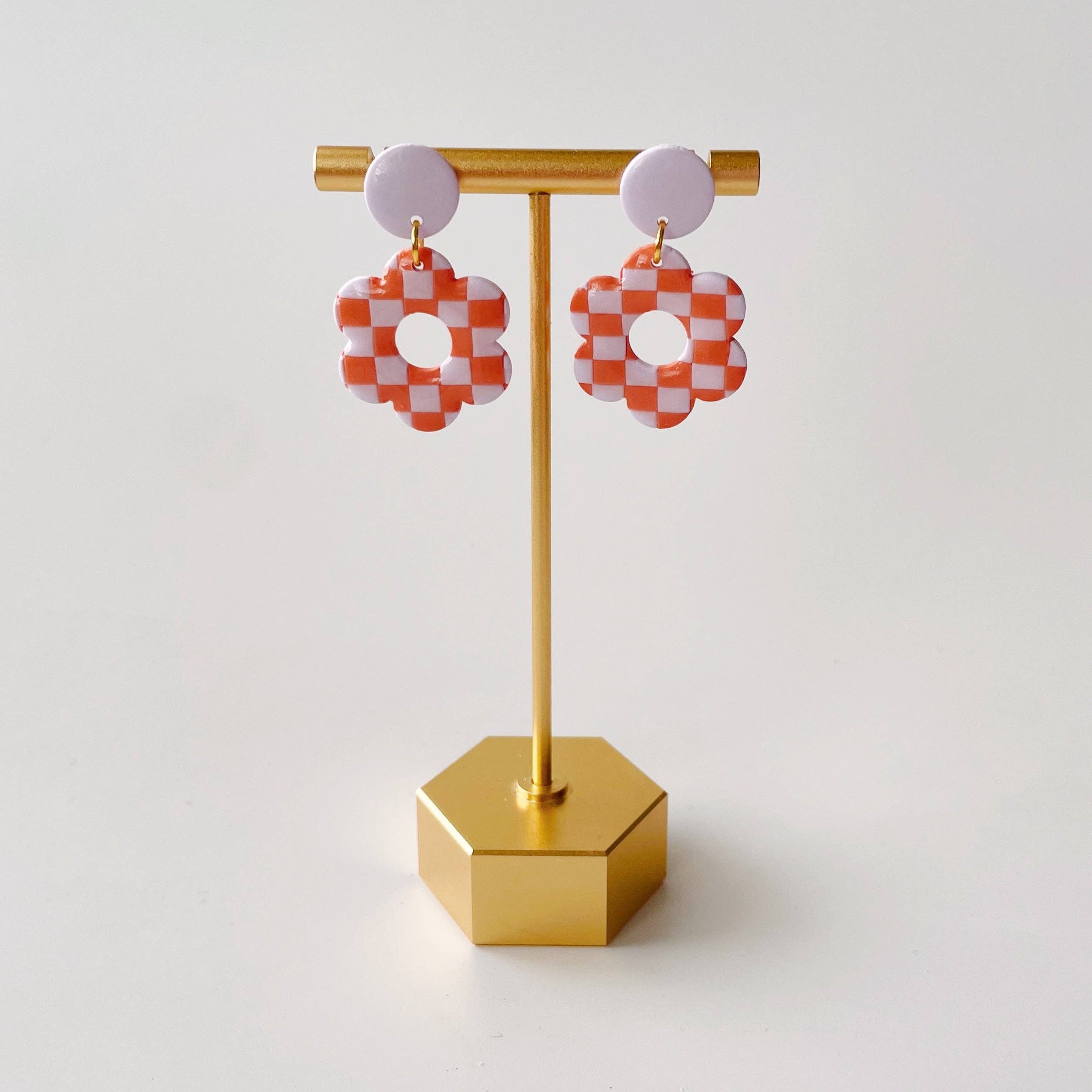 Checkerboard Daisy Drops Earrings