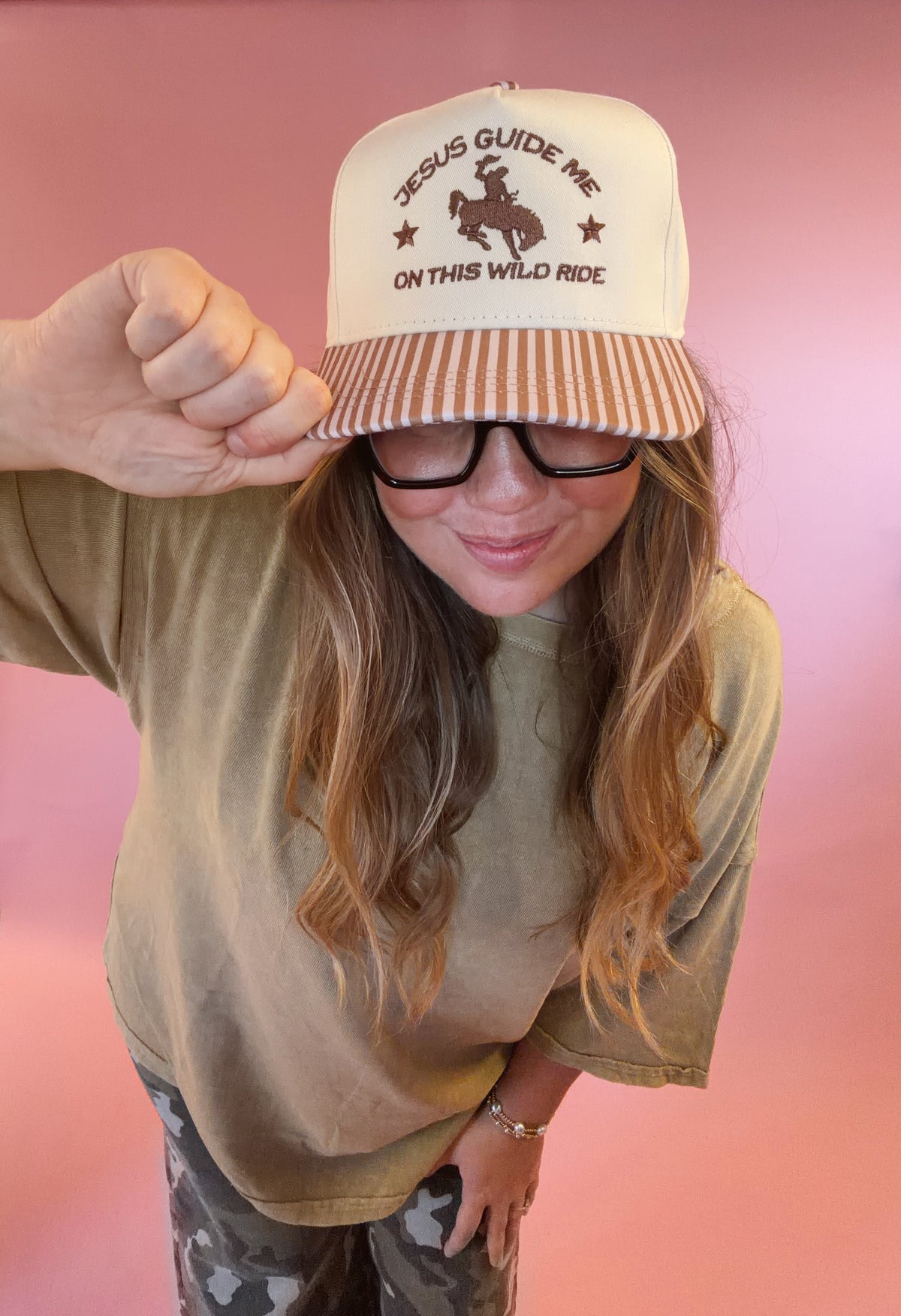 Jesus Guide Me On This Wild Ride- Brown Striped Hat