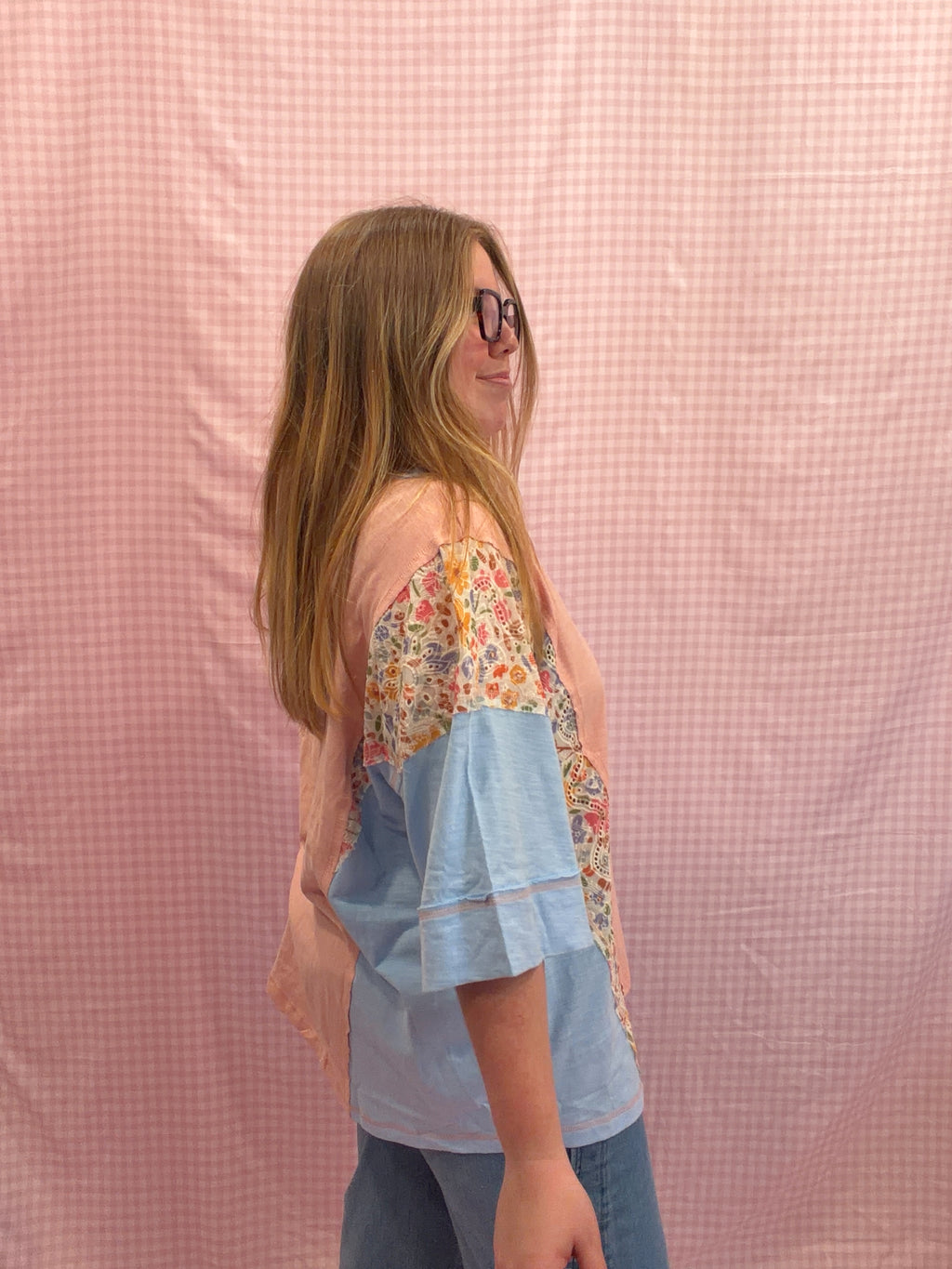 Washed Floral Patchwork Top