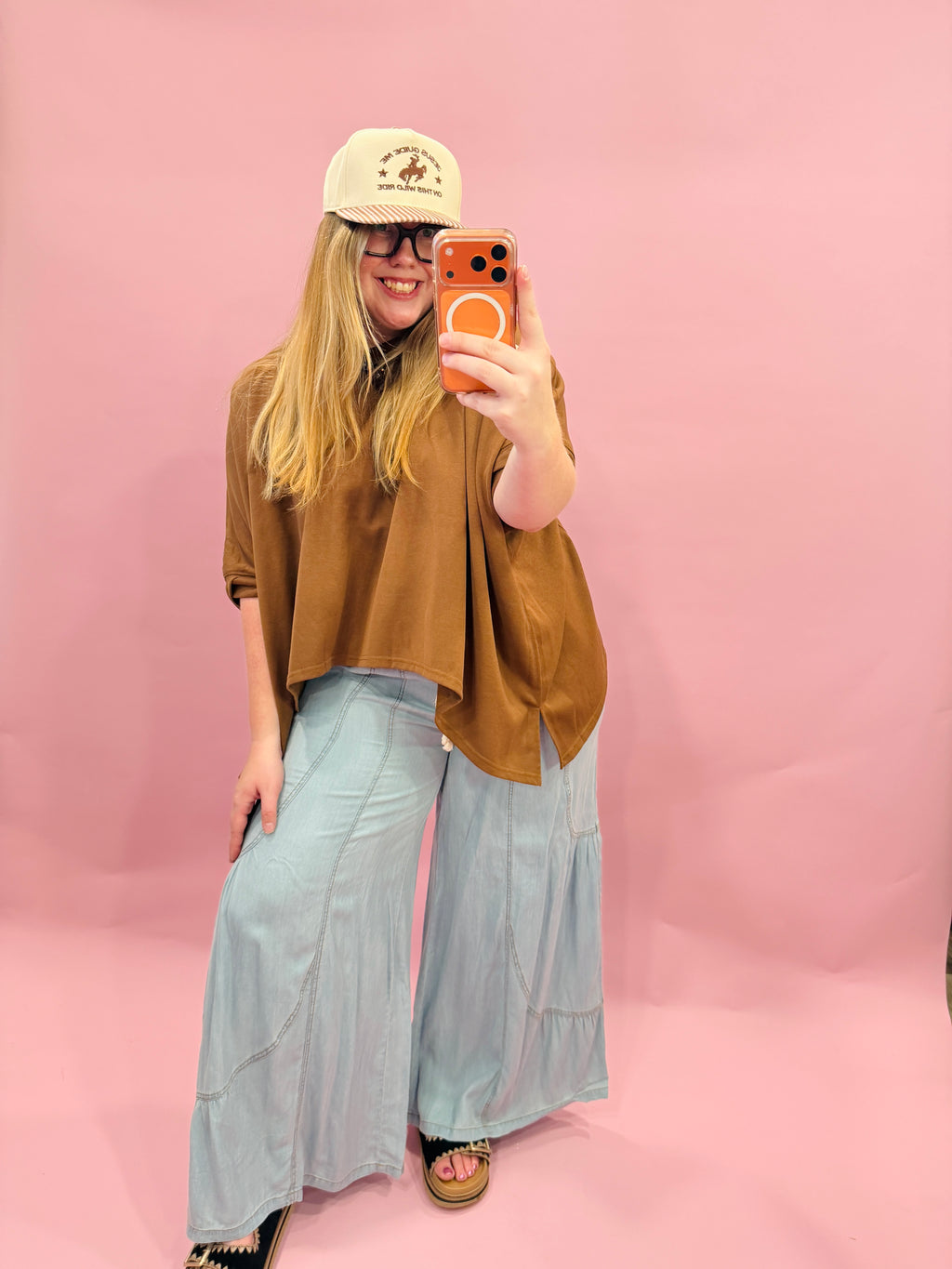 Chambray Denim Wide Palazzo Pants