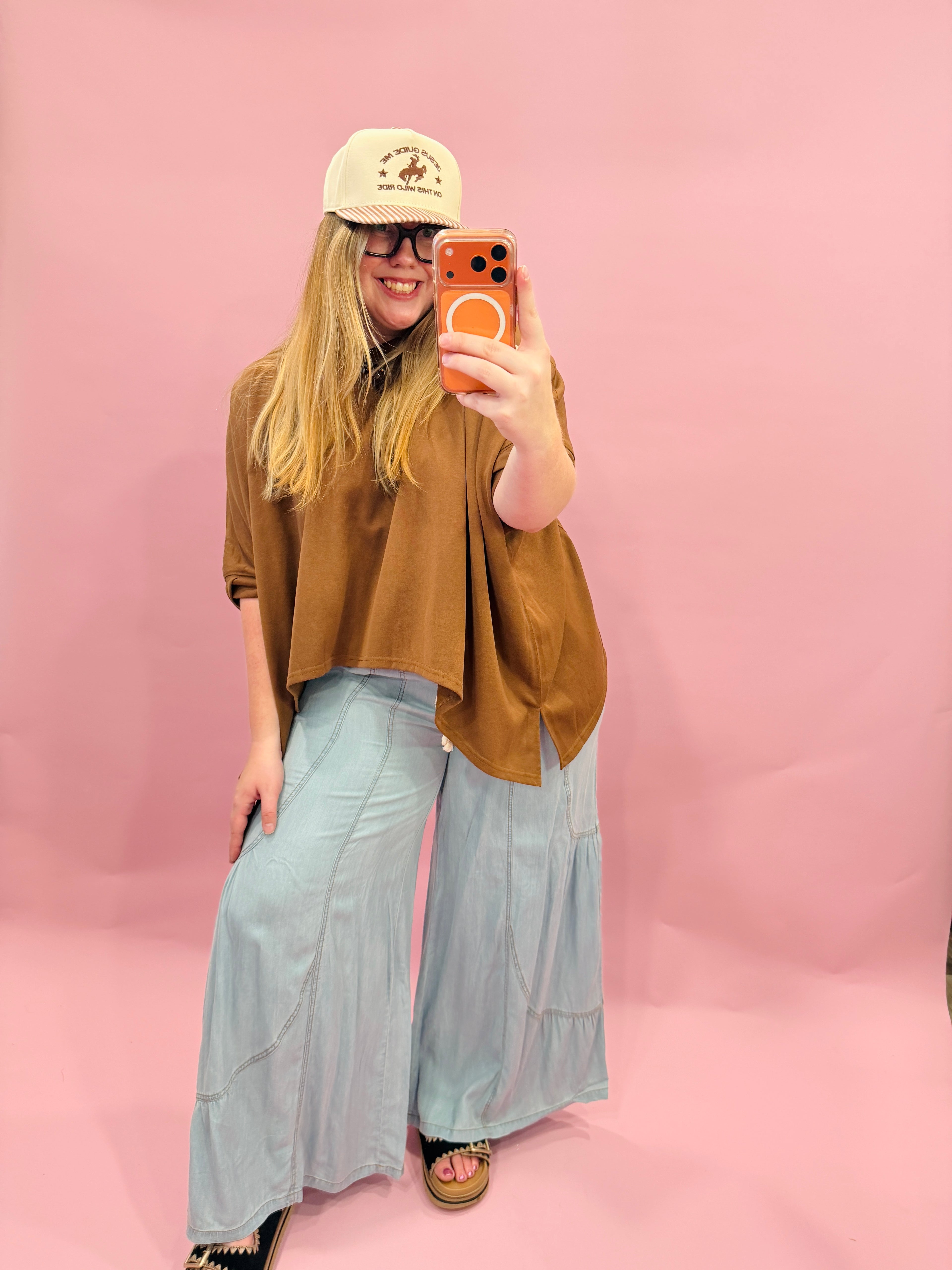 Chambray Denim Wide Palazzo Pants