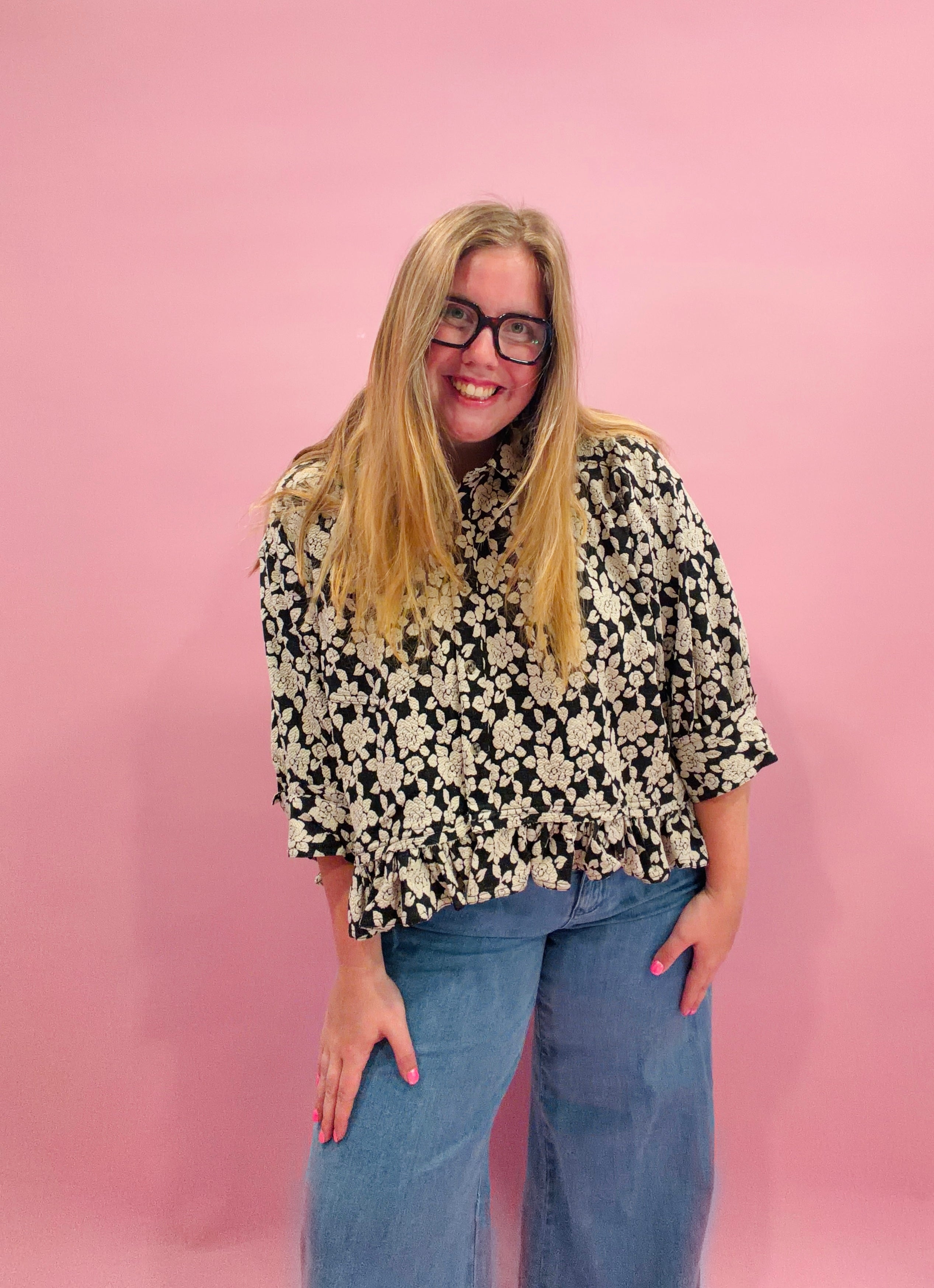 Floral Jacquard Ruffled Top