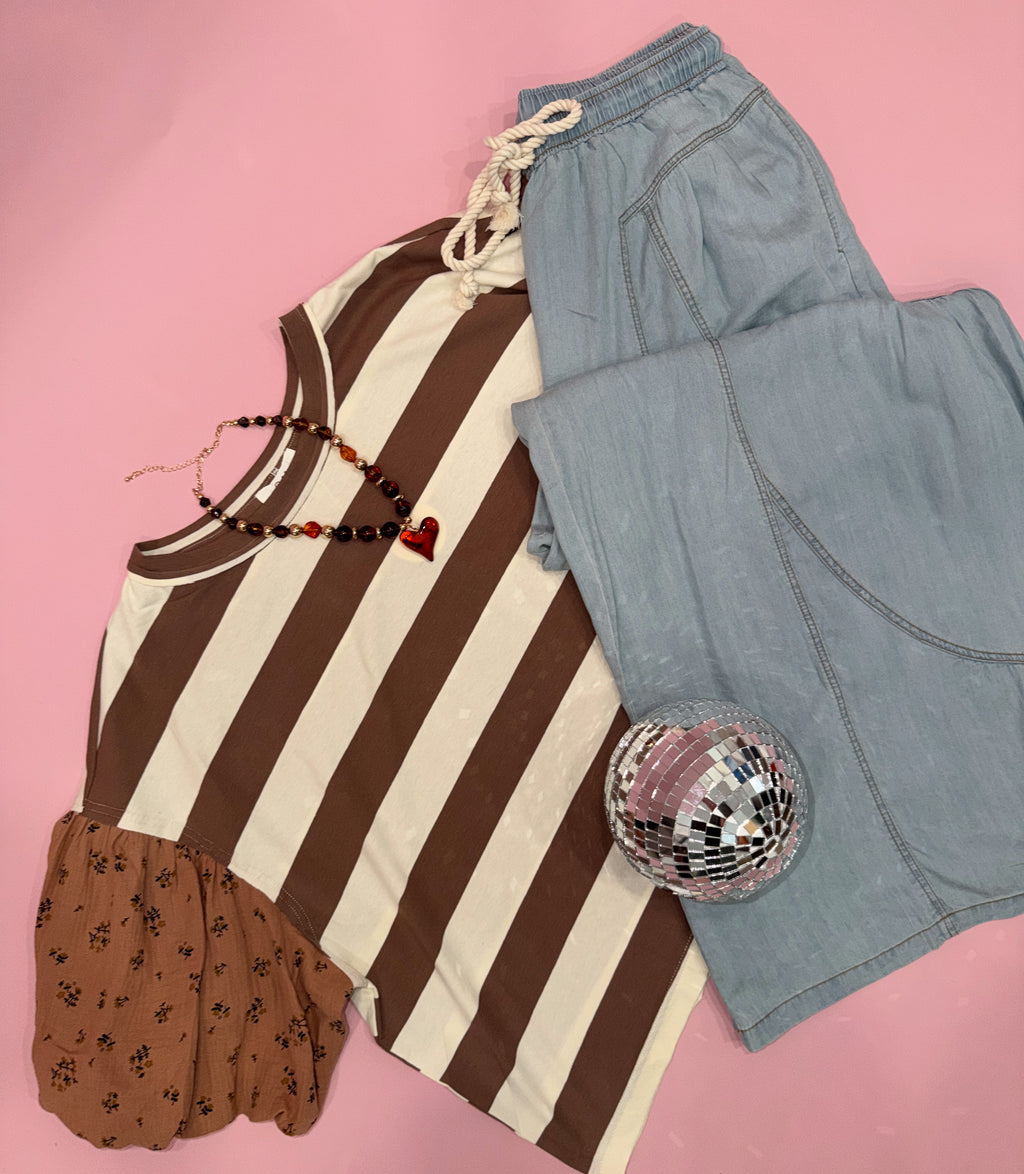 Chambray Denim Wide Palazzo Pants