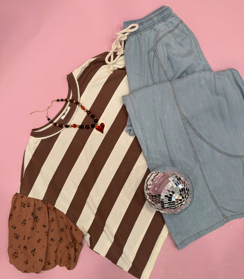 Chambray Denim Wide Palazzo Pants