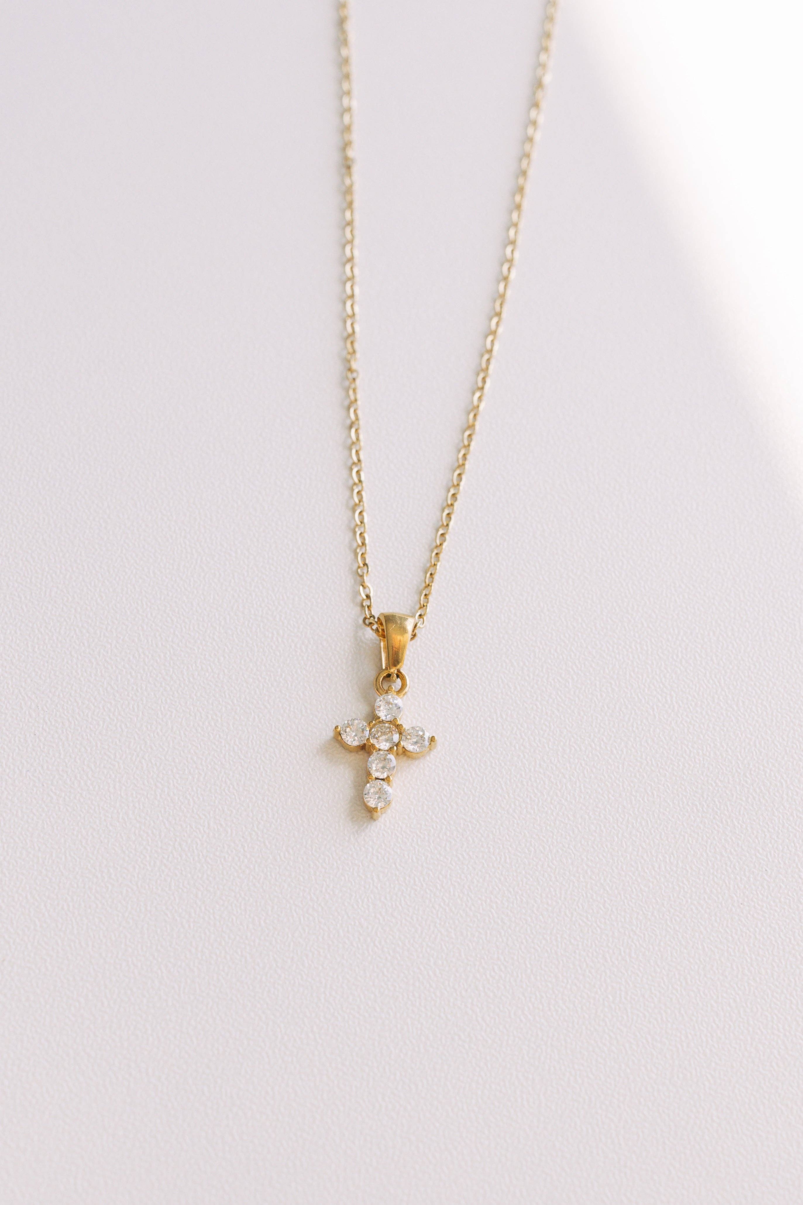 Leah Dainty Crystal Cross Necklace