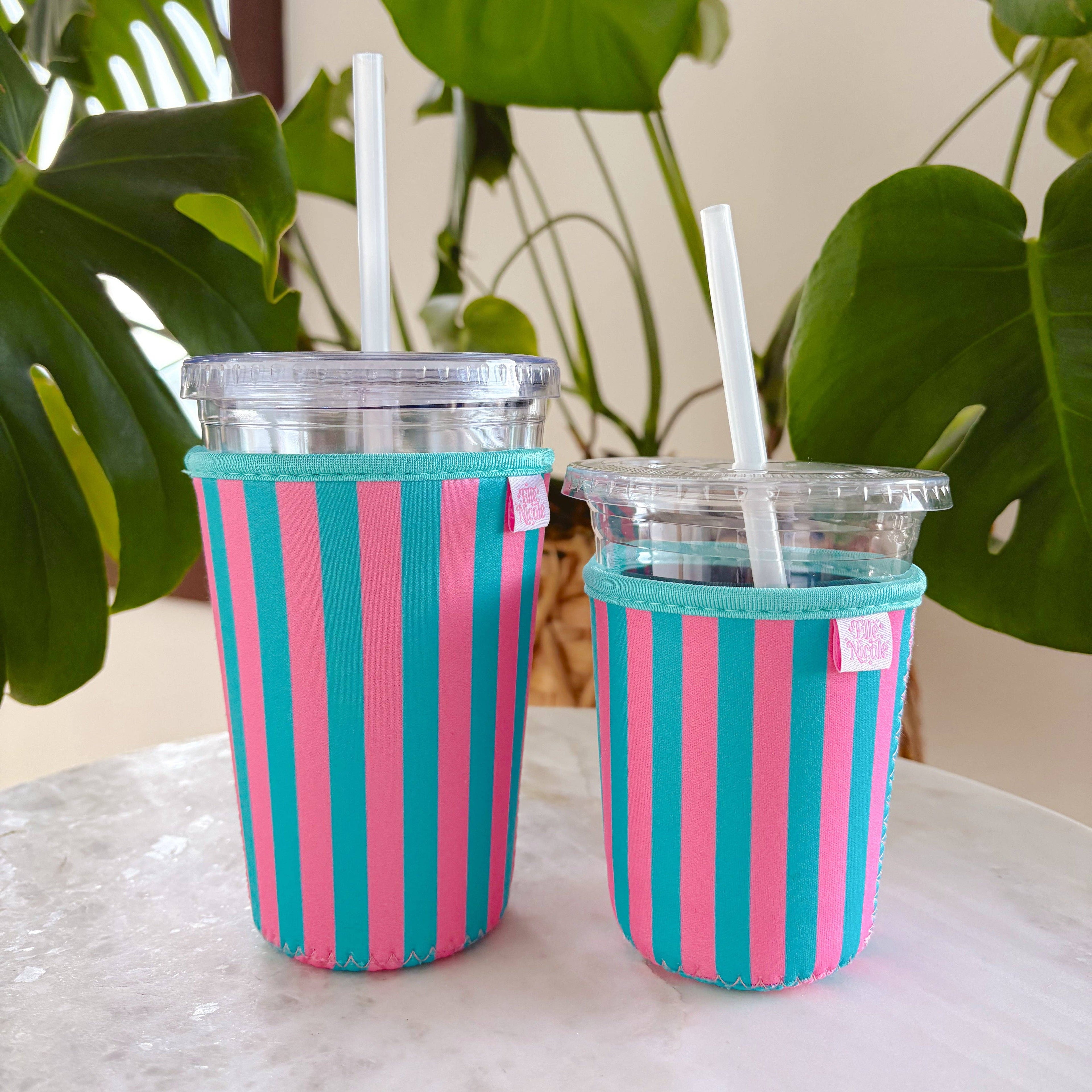 Cute pastel striped coffee cup cover for iced drinks