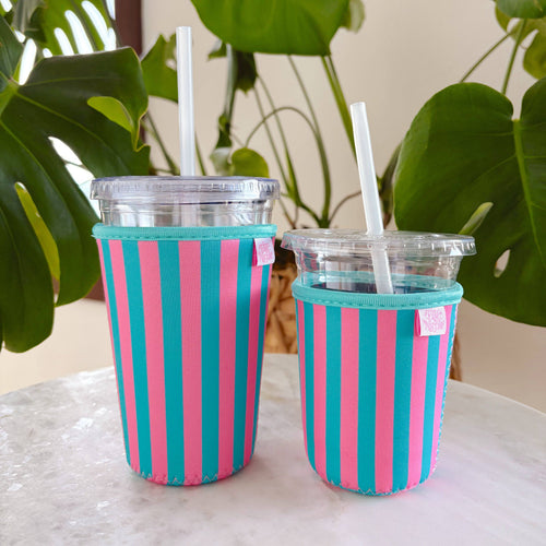 Cute pastel striped coffee cup cover for iced drinks